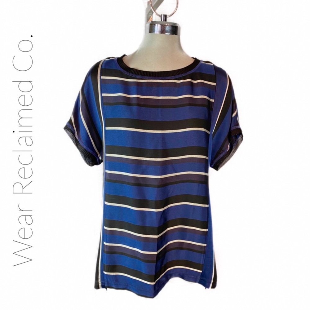 BANDOLERA Navy Black Striped Short Sleeved Top EUC